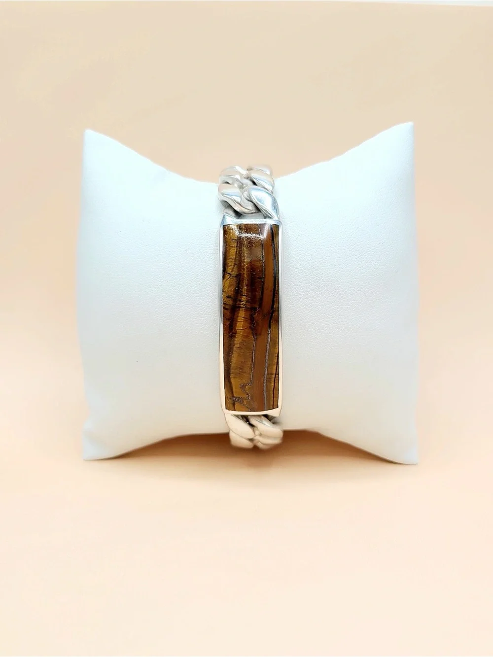 David Yurman Curb Chain ID Bracelet In Sterling Silver With Tiger’s Eye